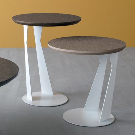 Okrągły stolik kawowy z pochyłego metalu i ceramiki w 3 rozmiarach - Coriko Viadurini