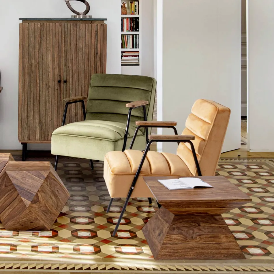 Stolik kawowy Homemotion Piramida z drewna sheesham - Torrice Viadurini