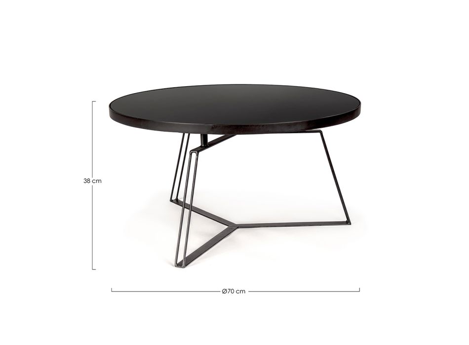 Okrągły stolik kawowy z czarnej stali i szkła, 2 rozmiary - Zanzino Viadurini