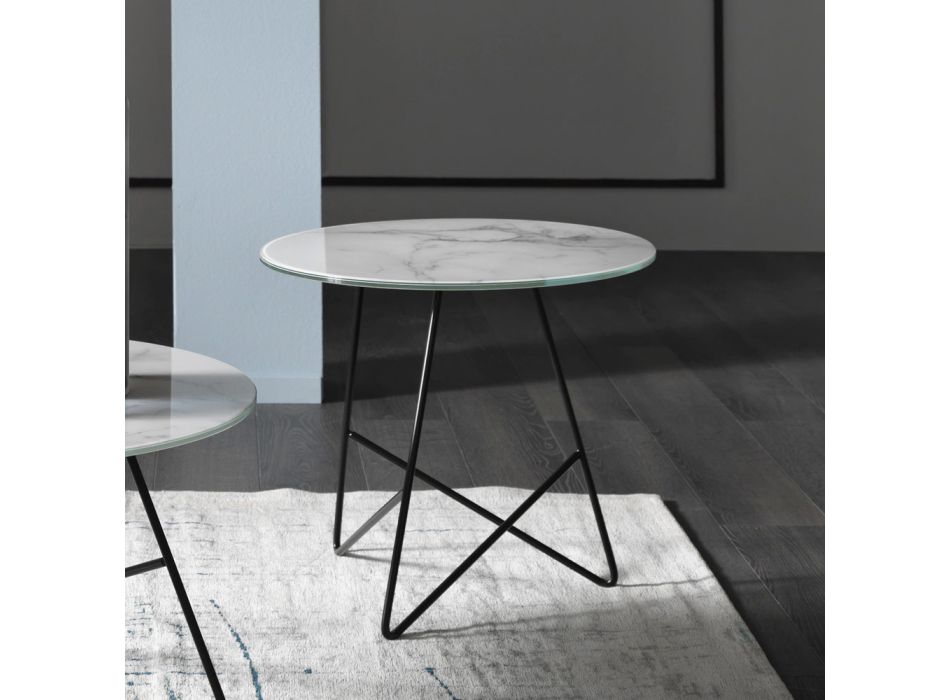 Okrągły stolik kawowy z luksusowego metalu i szkła z efektem marmuru - Magali Viadurini