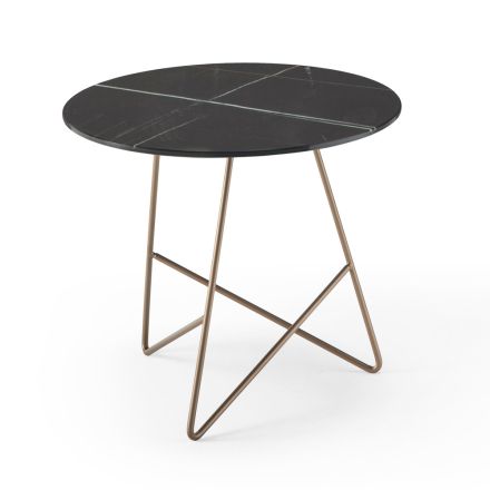 Okrągły stolik kawowy z luksusowego metalu i szkła z efektem marmuru - Magali Viadurini