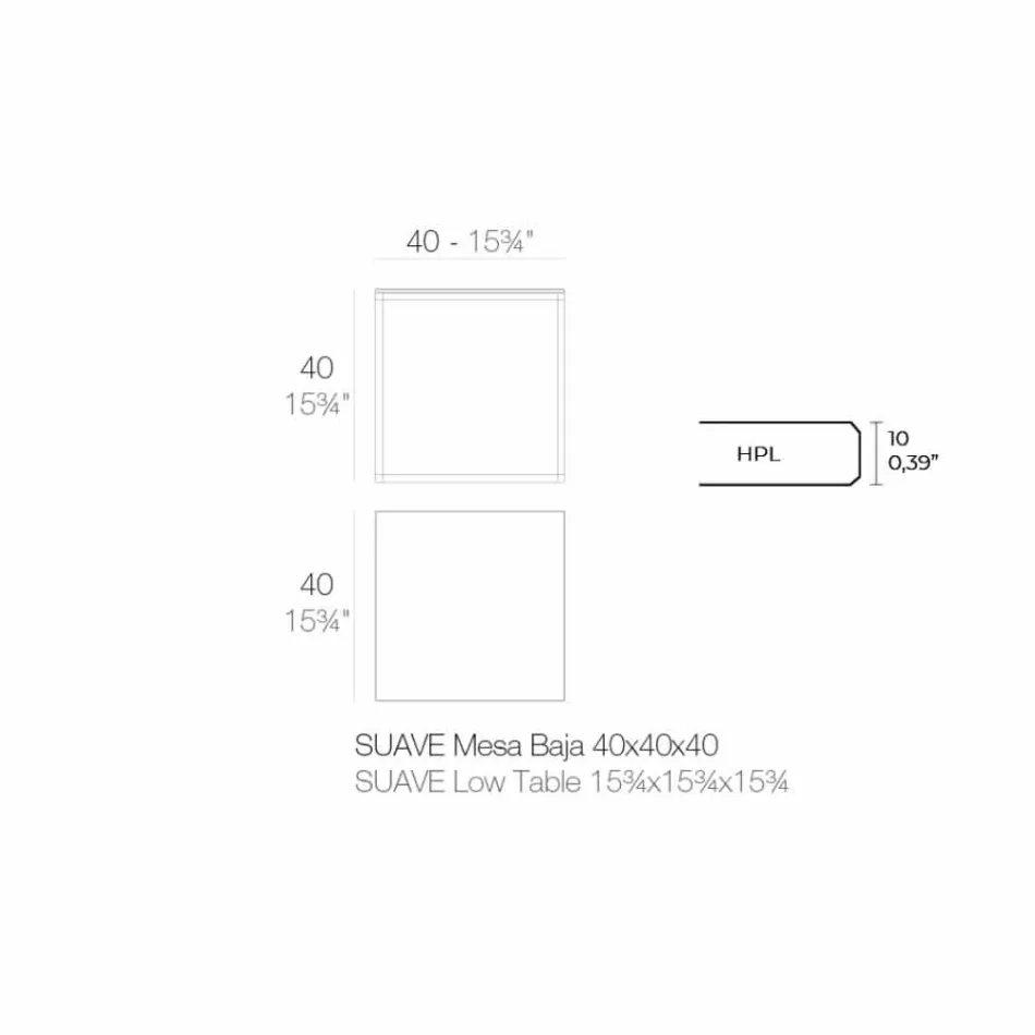 Stolik kawowy na zewnątrz z aluminium i kwadratowego czarnego laminatu - Suave firmy Vondom Viadurini