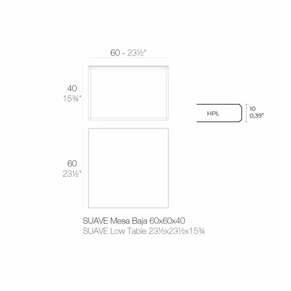 Stolik kawowy na zewnątrz z aluminium i kwadratowego czarnego laminatu - Suave firmy Vondom Viadurini
