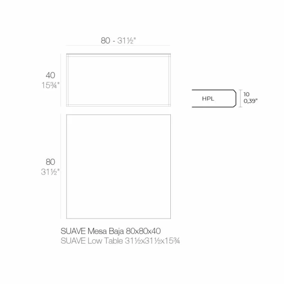 Stolik kawowy na zewnątrz z aluminium i kwadratowego czarnego laminatu - Suave firmy Vondom Viadurini