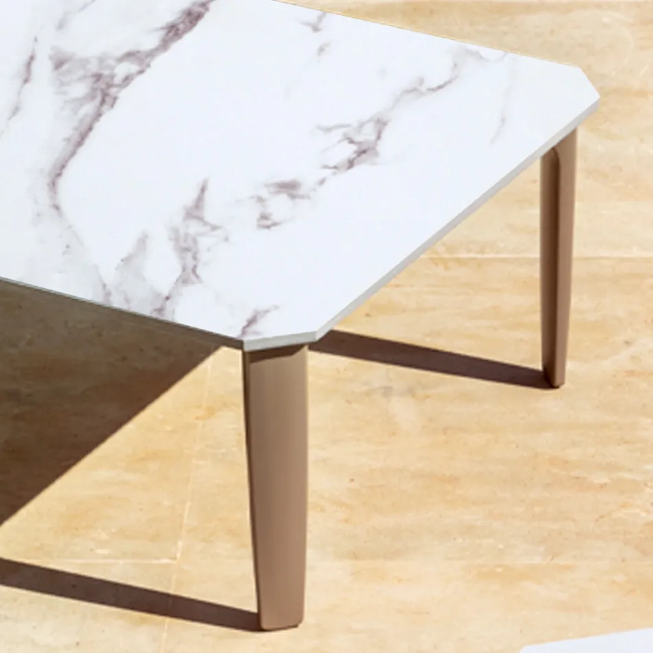 Kwadratowy stolik kawowy ogrodowy z aluminium i wysokiej jakości kamionki - Filomena Viadurini