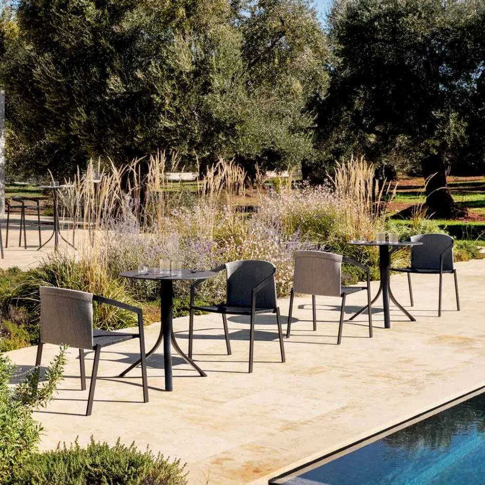 Okrągły rozkładany stolik kawowy na zewnątrz z 3 nogami z aluminium w 2 kolorach - Filomena Viadurini