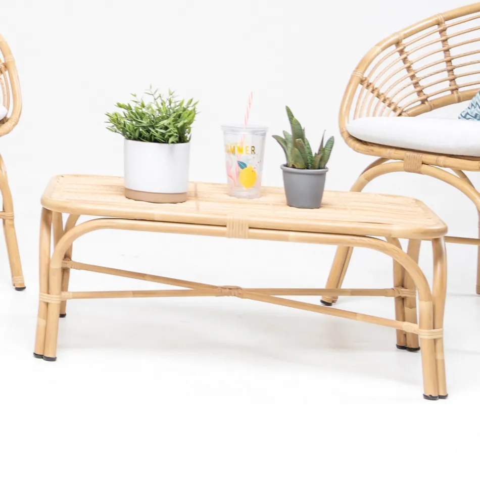 Stolik kawowy ogrodowy z aluminium i polirattanu - Ellide Viadurini