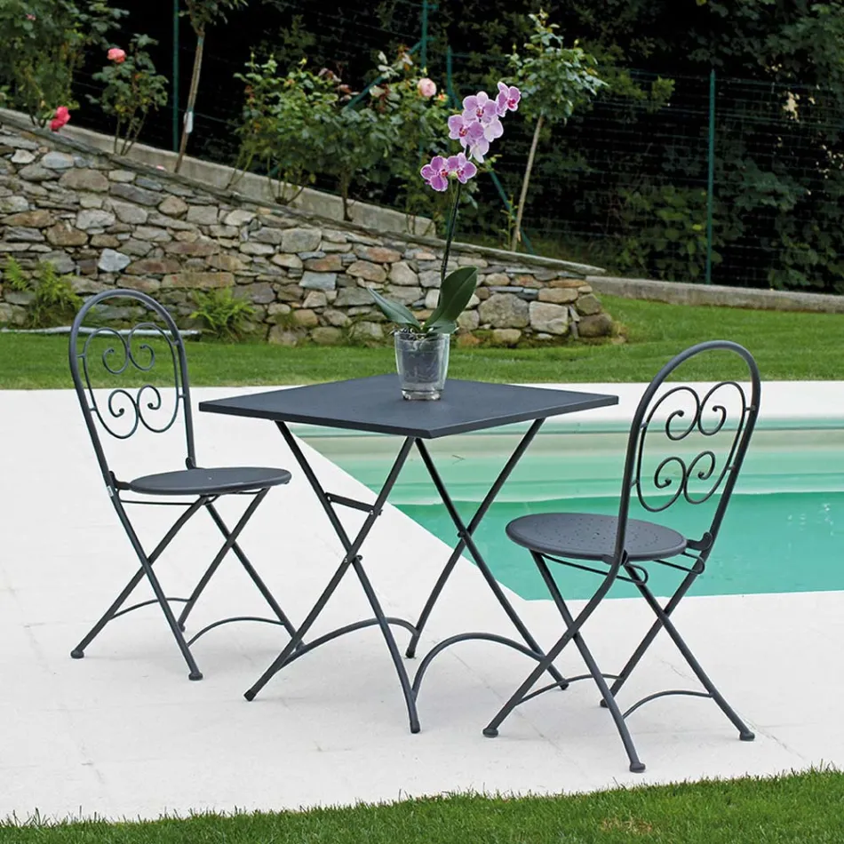 Składany kwadratowy stolik kawowy z antracytowego żelaza - Zoubiba Viadurini