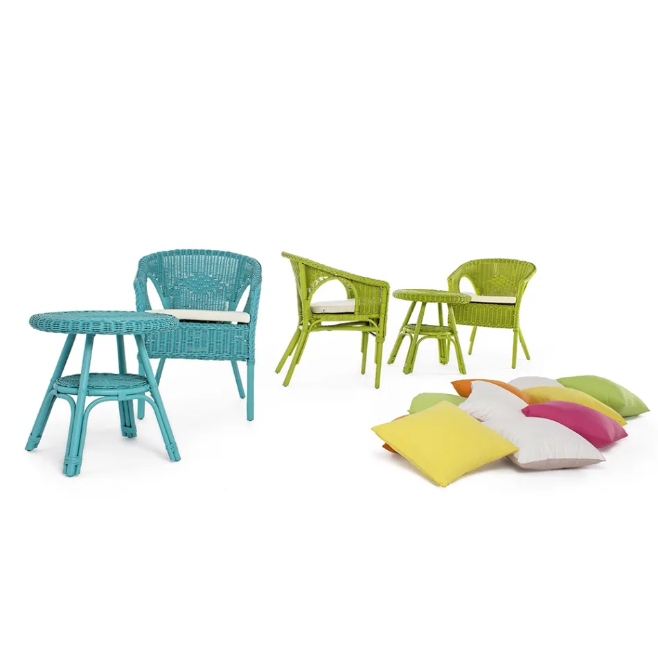 Okrągły stolik kawowy ogrodowy z designerskiego rattanu, średnica 52 cm - Favolizia Viadurini