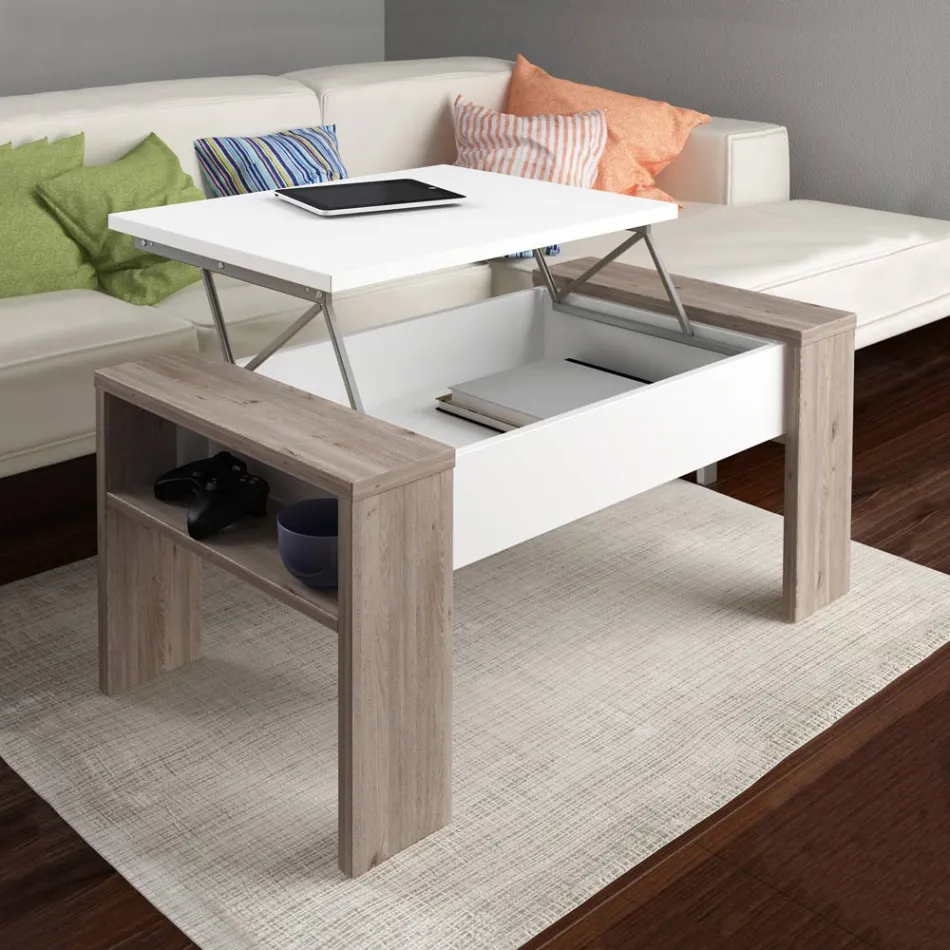 Stolik kawowy z ekologicznym drewnianym pojemnikiem - Cripto Viadurini