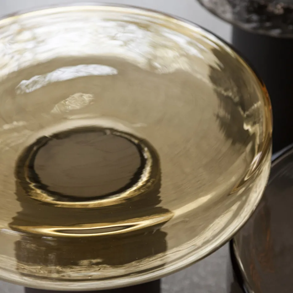 Stolik kawowy ze szklanym blatem i metalową podstawą Made in Italy - Batulla Viadurini