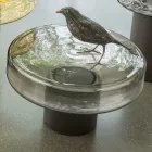 Stolik kawowy ze szklanym blatem i metalową podstawą Made in Italy - Batulla Viadurini