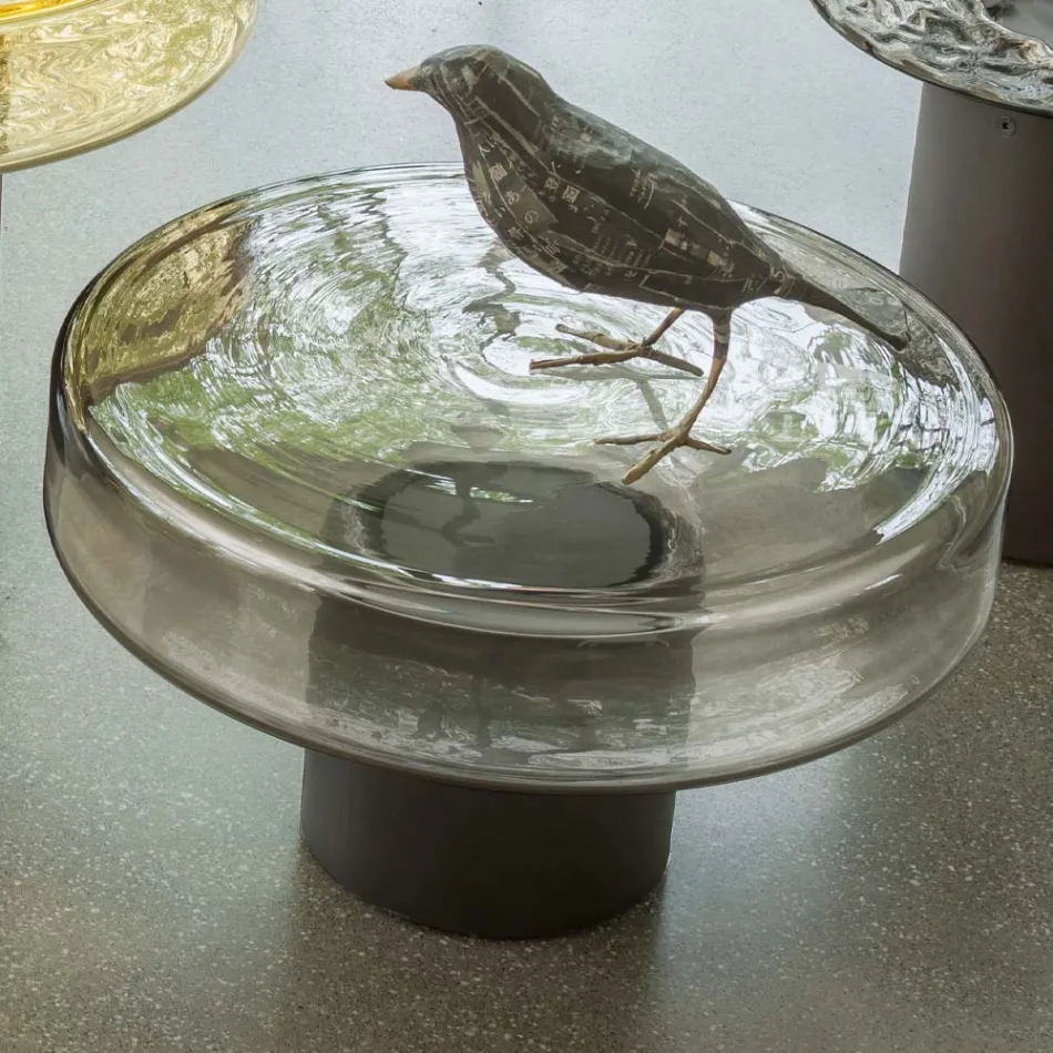 Stolik kawowy ze szklanym blatem i metalową podstawą Made in Italy - Batulla Viadurini