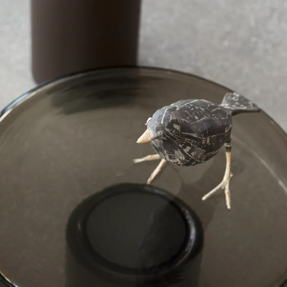 Stolik kawowy ze szklanym blatem i metalową podstawą Made in Italy - Batulla Viadurini