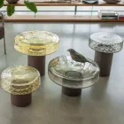 Stolik kawowy ze szklanym blatem i metalową podstawą Made in Italy - Batulla Viadurini