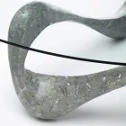 Stolik kawowy ze szklanym blatem i podstawą z kamienia kopalnego - Kalifornia Viadurini