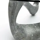 Stolik kawowy ze szklanym blatem i podstawą z kamienia kopalnego - Kalifornia Viadurini