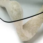 Stolik kawowy ze szklanym blatem i podstawą z kamienia kopalnego - Kalifornia Viadurini