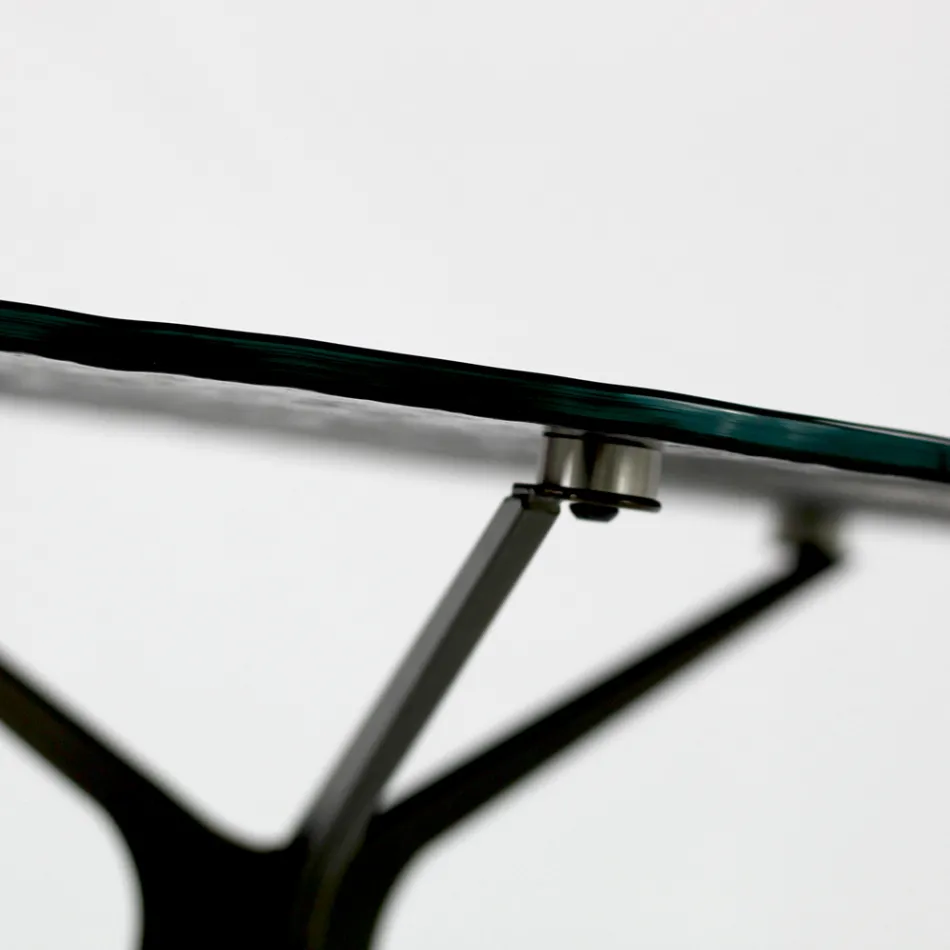 Stolik kawowy z okrągłym szklanym blatem i 3 nogami Made in Italy - Siste Viadurini