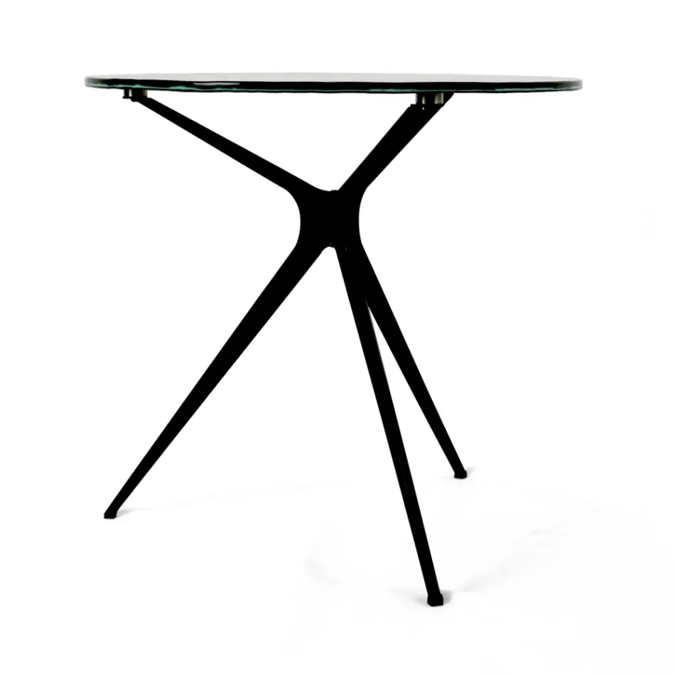 Stolik kawowy z okrągłym szklanym blatem i 3 nogami Made in Italy - Siste Viadurini