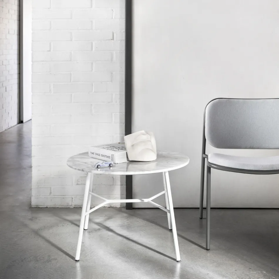 Stolik kawowy z okrągłym marmurowym blatem Made in Italy - Makino Viadurini