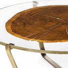Stolik kawowy z okrągłym szkłem i drewnianym blatem Made in Italy - Baviera Viadurini
