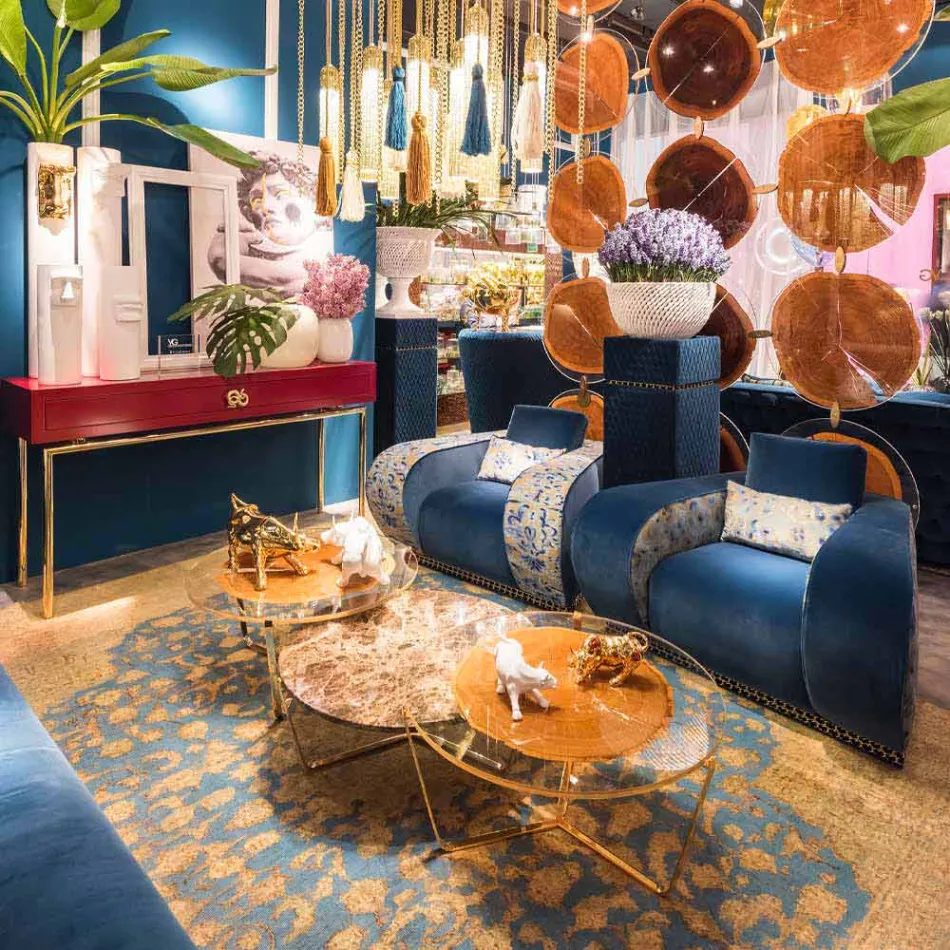 Stolik kawowy z okrągłym szkłem i drewnianym blatem Made in Italy - Baviera Viadurini