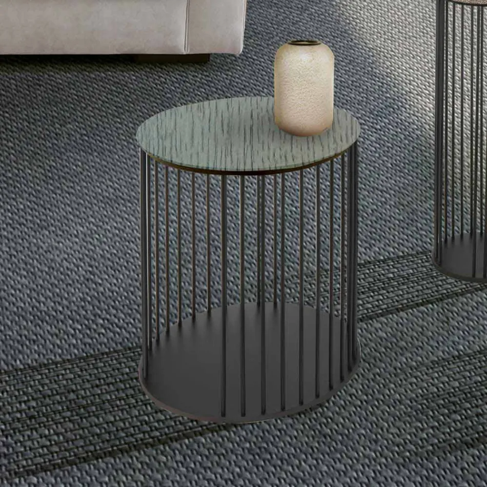 Stolik kawowy z okrągłym drewnianym blatem Made in Italy - Montebianco Viadurini