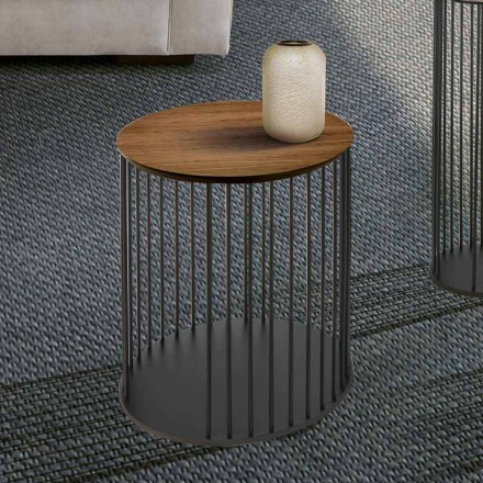 Stolik kawowy z okrągłym drewnianym blatem Made in Italy - Montebianco Viadurini