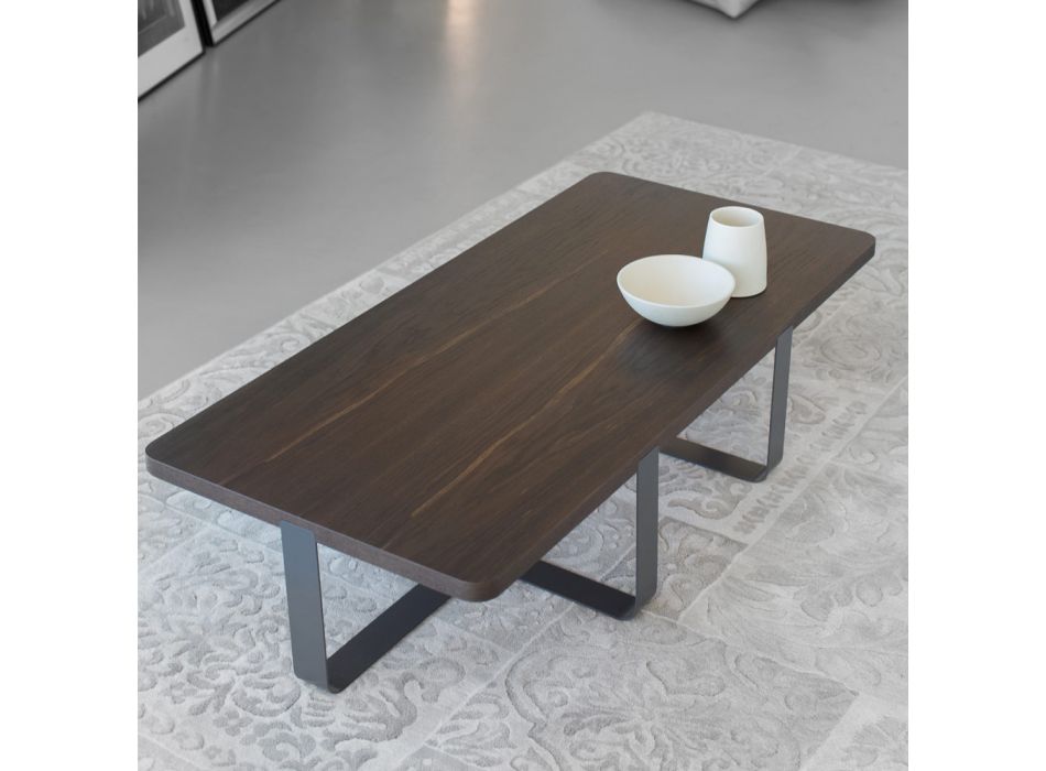 Luksusowy stolik kawowy z kolorowego metalu i drewnianego blatu - Anacleto Viadurini