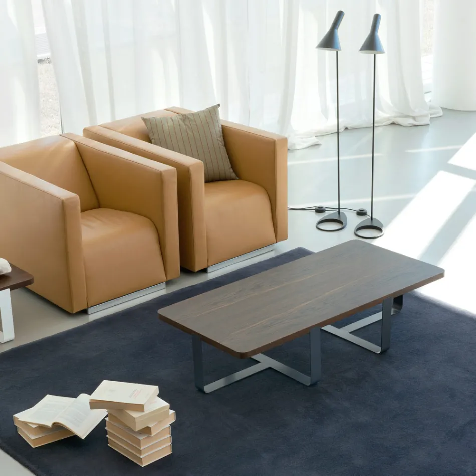 Luksusowy stolik kawowy z kolorowego metalu i drewnianego blatu - Anacleto Viadurini