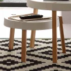 Stolik kawowy z drewna bukowego z blatem z białego polipropylenu Pineto Viadurini