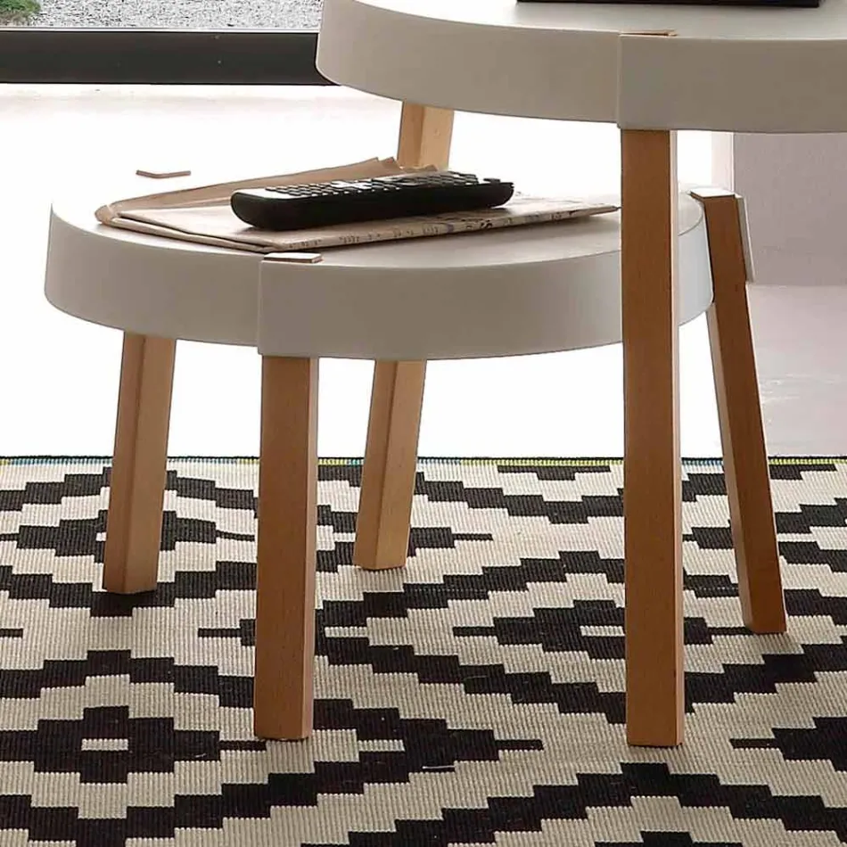 Stolik kawowy z drewna bukowego z blatem z białego polipropylenu Pineto Viadurini