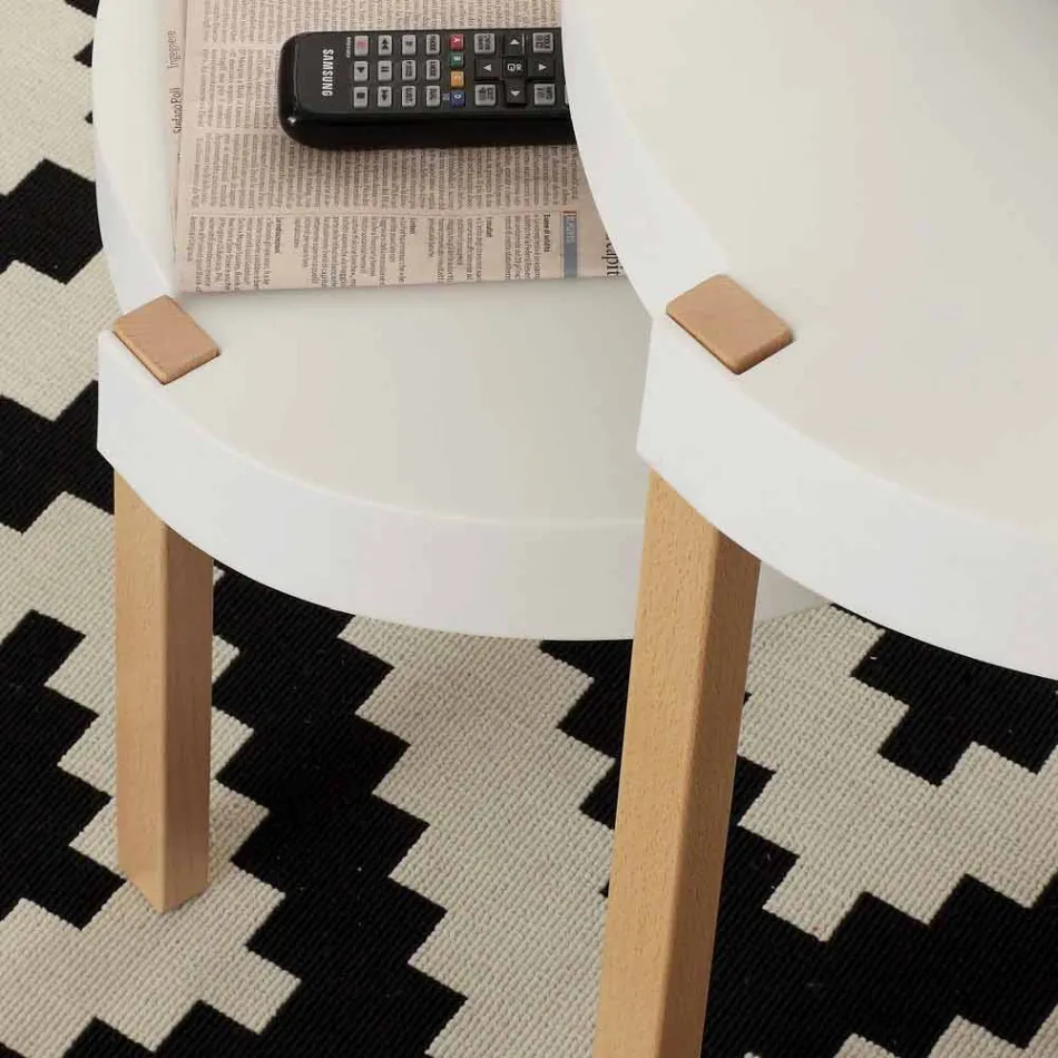 Stolik kawowy z drewna bukowego z blatem z białego polipropylenu Pineto Viadurini