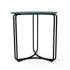 Stolik kawowy z okrągłej kamionki i podstawy z 3 półksiężycami Made in Italy - Arepa Viadurini