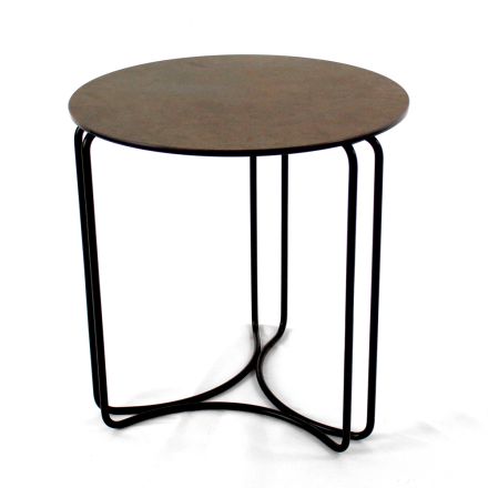 Stolik kawowy z okrągłej kamionki i podstawy z 3 półksiężycami Made in Italy - Arepa Viadurini