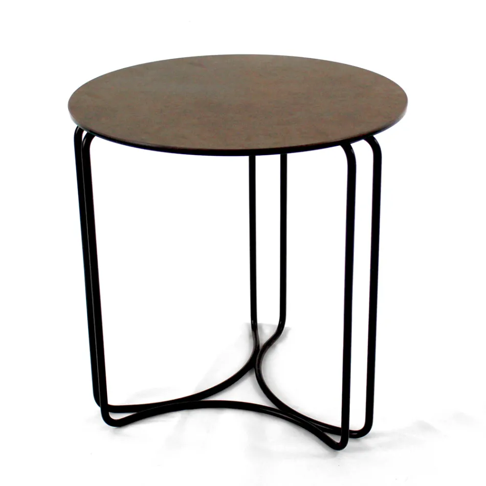 Stolik kawowy z okrągłej kamionki i podstawy z 3 półksiężycami Made in Italy - Arepa Viadurini