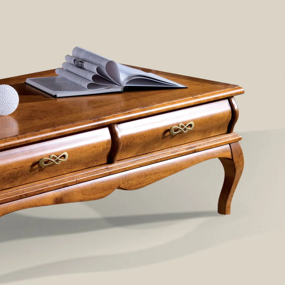 Stolik kawowy z drewna orzechowego z szufladą Made in Italy - Hastings Viadurini