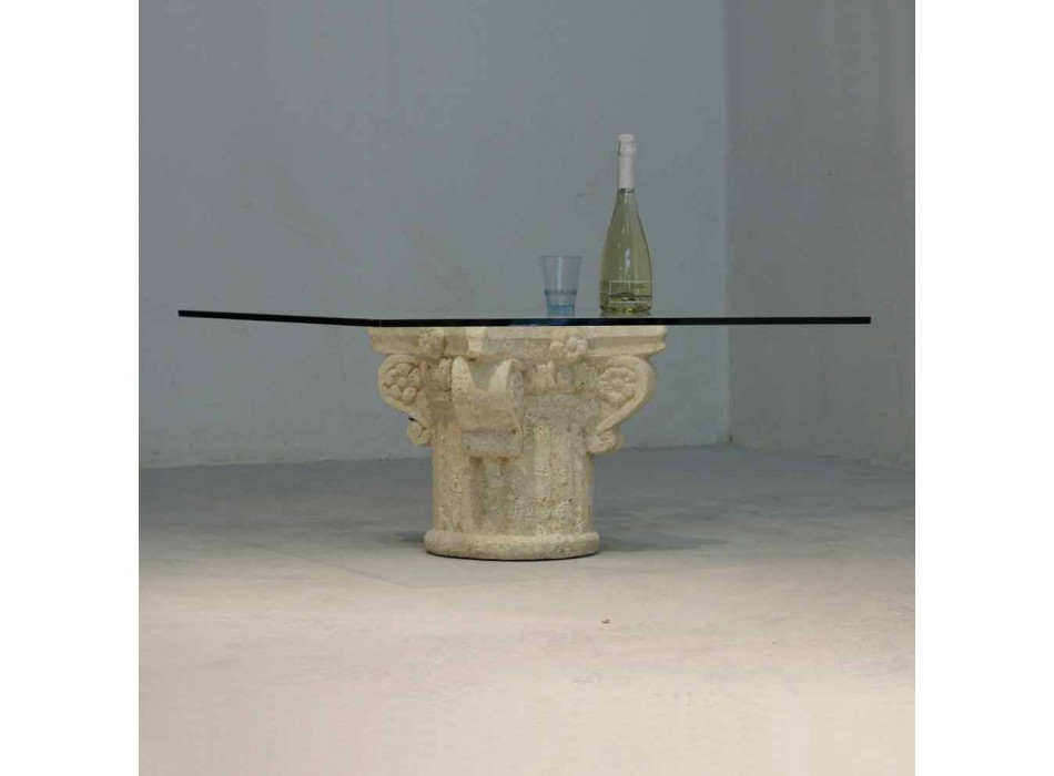stolik z kamienia i szkła pokoju dziennego z klasycznym wystrojem Balos Viadurini
