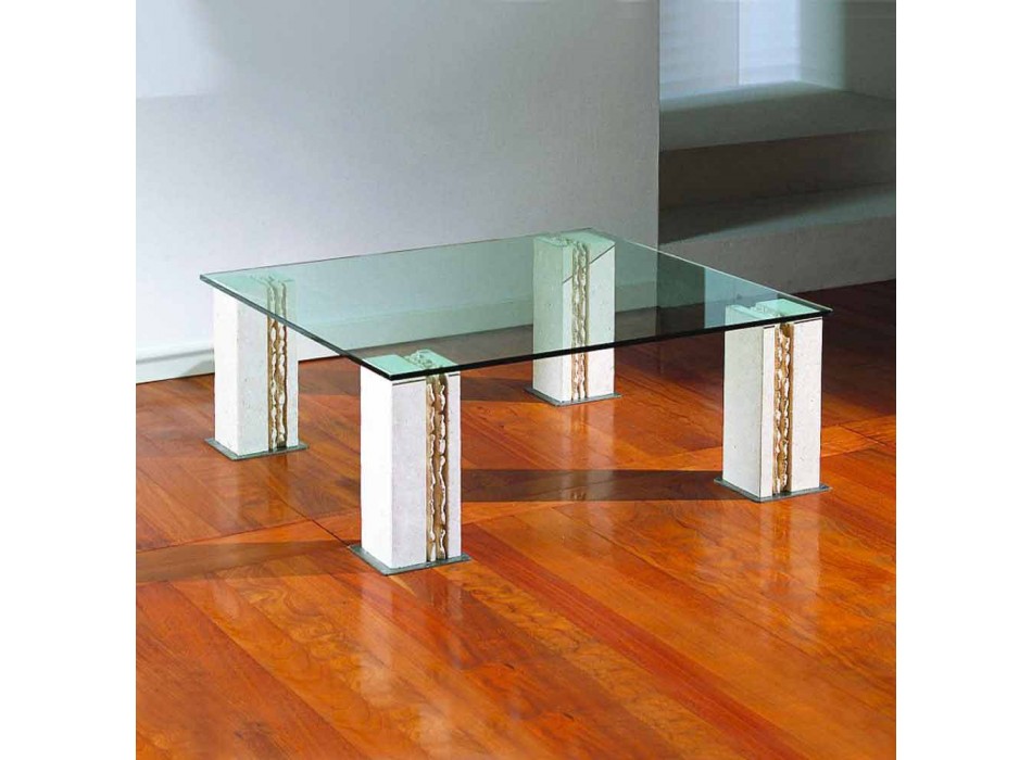 stolik z kamienia i szkła salonu, nowoczesne Milos projektowych Viadurini