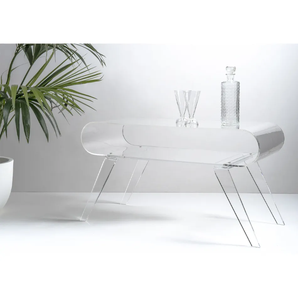 Stolik kawowy z przezroczystego pleksi lub z Design Wood - Plaster Viadurini