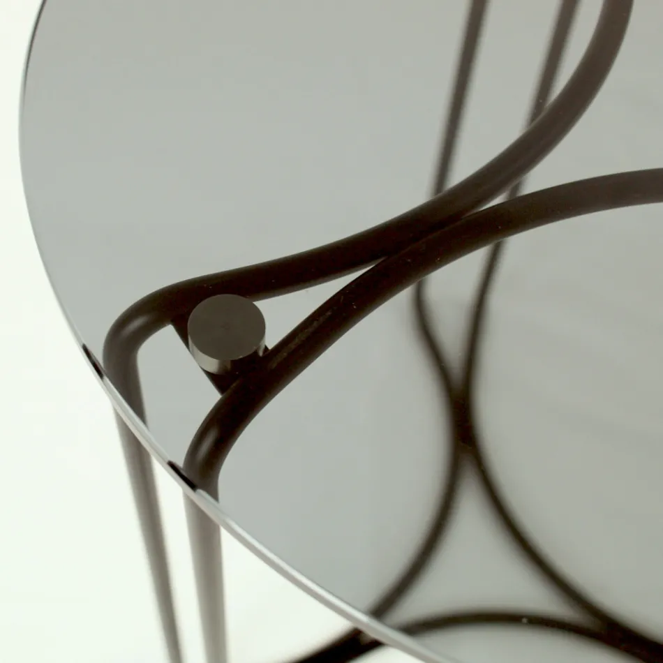 Szklany stolik kawowy i podstawa z 3 półksiężycami Made in Italy - Arepa Viadurini