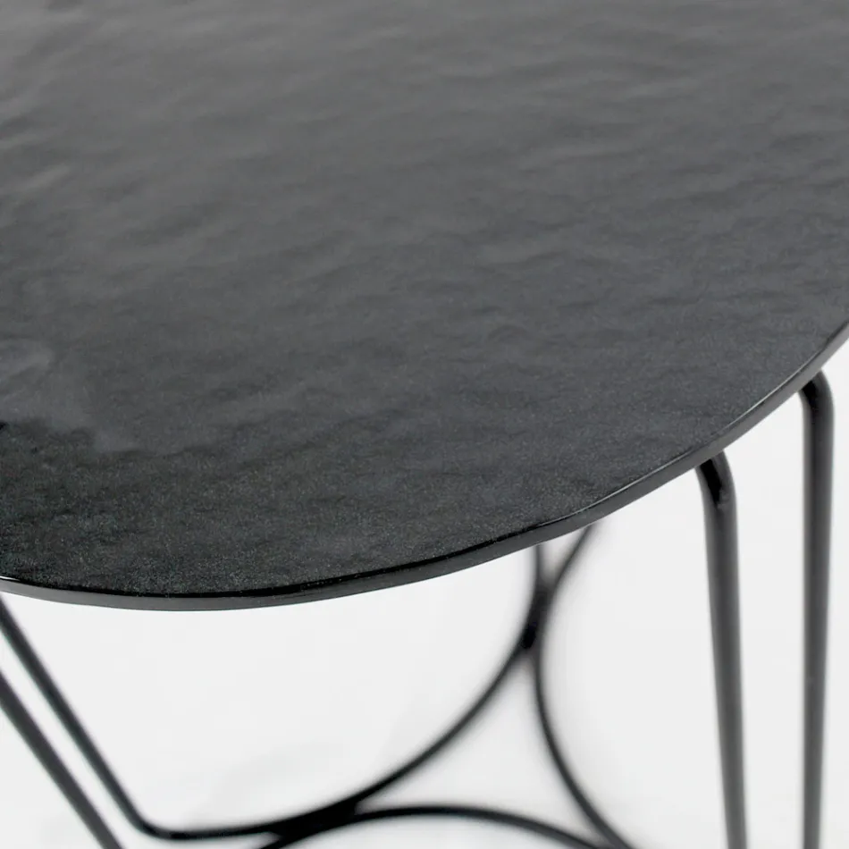 Szklany stolik kawowy i podstawa z 3 półksiężycami Made in Italy - Arepa Viadurini