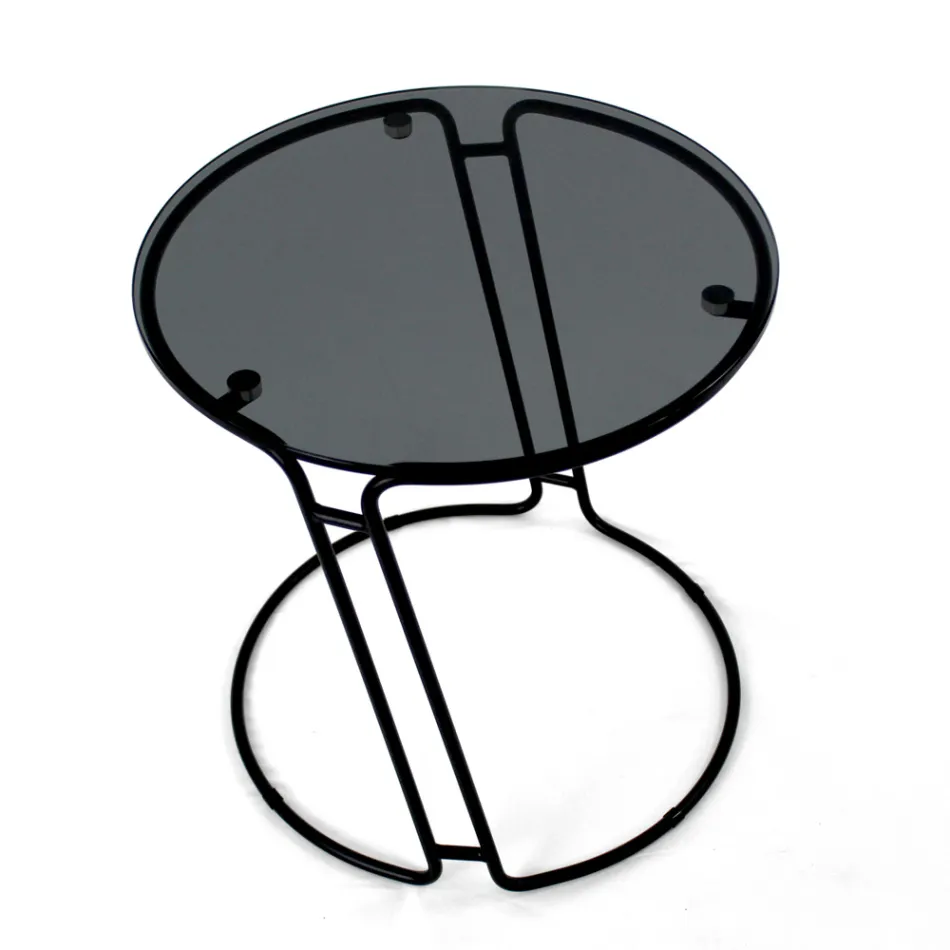 Szklany stolik kawowy i okrągła podstawa Made in Italy - Tullia Viadurini