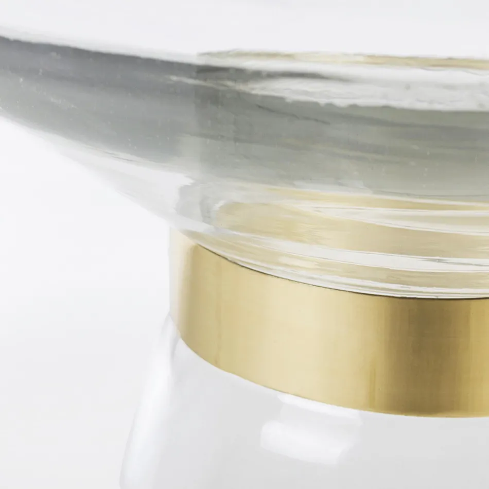 Stolik kawowy ze szkła i dekor ze stali platerowanej mosiądzem - Gabrio Viadurini