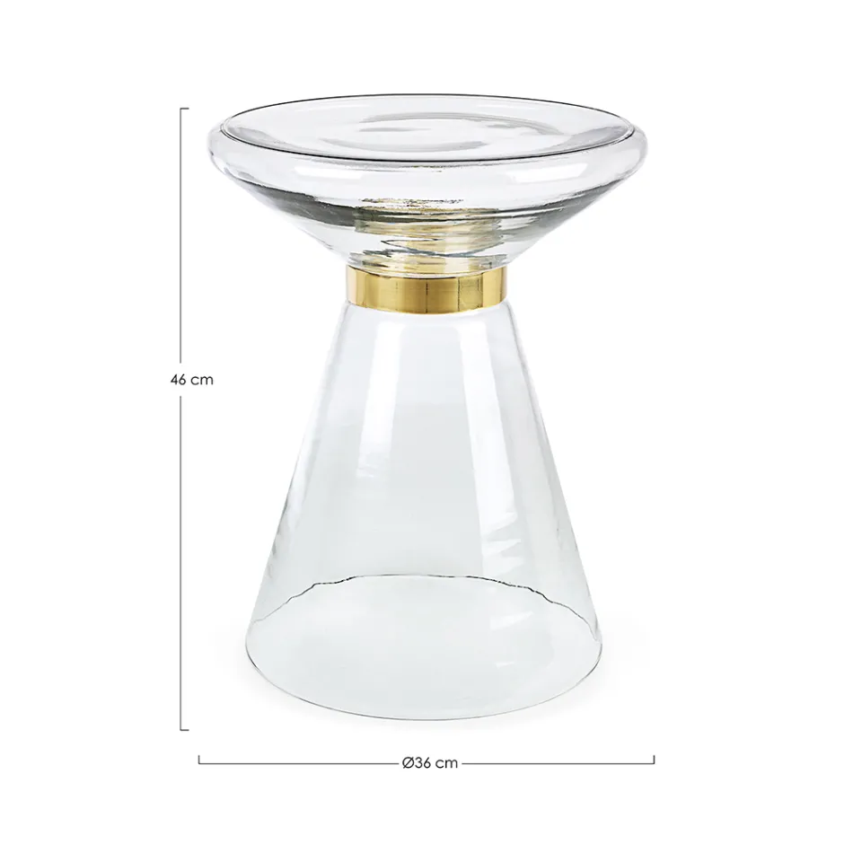 Stolik kawowy ze szkła i dekor ze stali platerowanej mosiądzem - Gabrio Viadurini