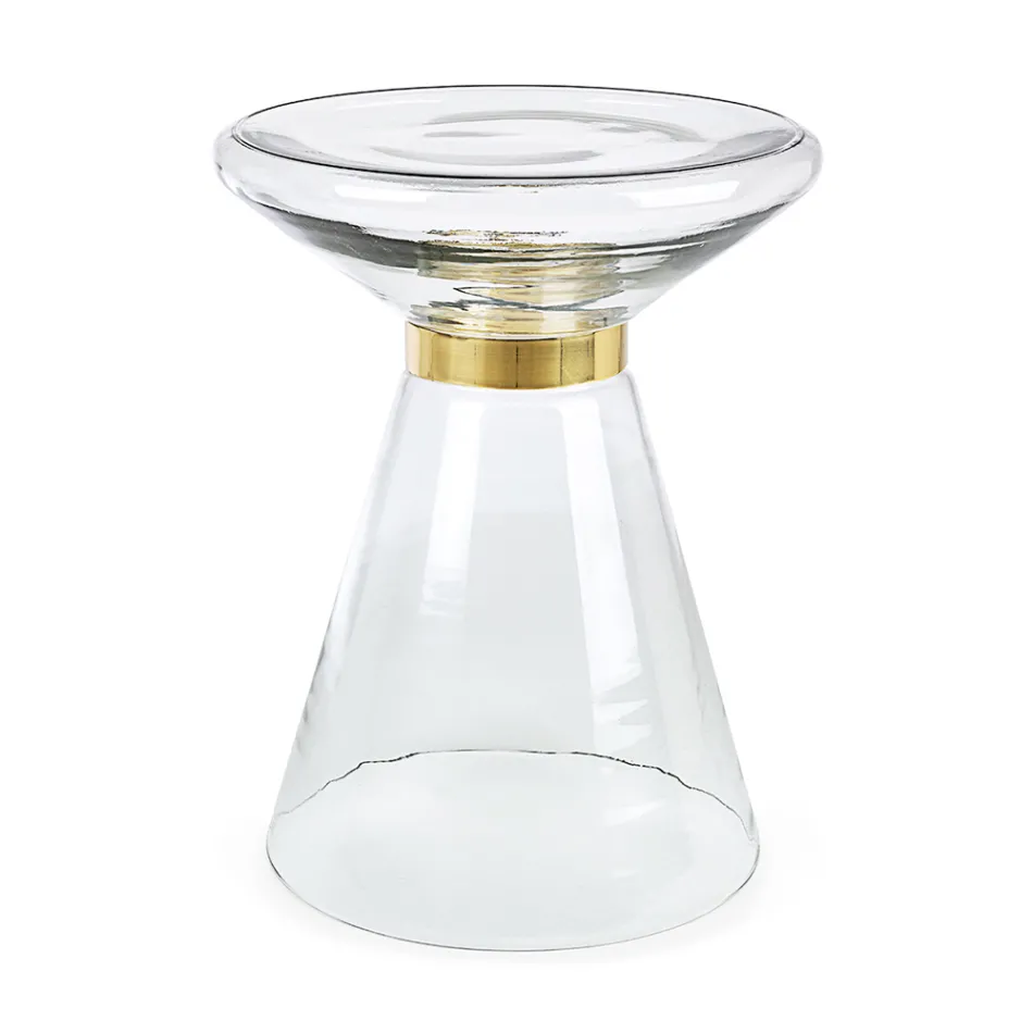 Stolik kawowy ze szkła i dekor ze stali platerowanej mosiądzem - Gabrio Viadurini