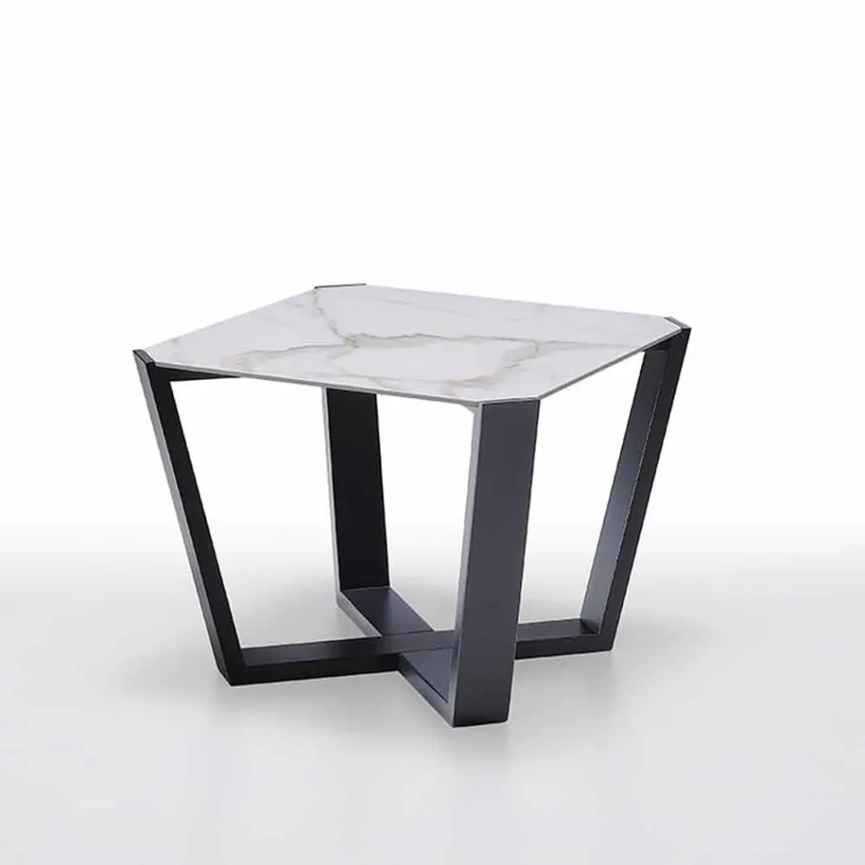 Nowoczesny stolik kawowy z gresu i drewna bukowego Made in Italy - Titanic Viadurini