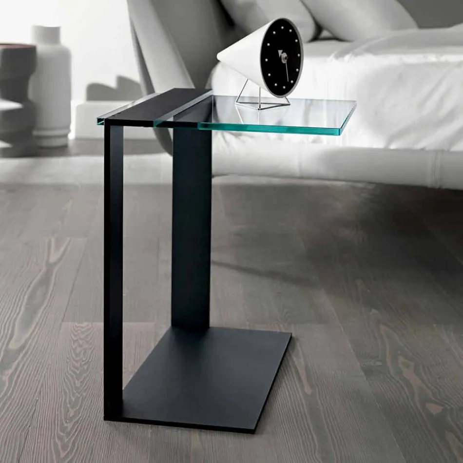 Nowoczesny stolik kawowy z metalowym i wędzonym lub przezroczystym szkłem Made in Italy - Teilor Viadurini