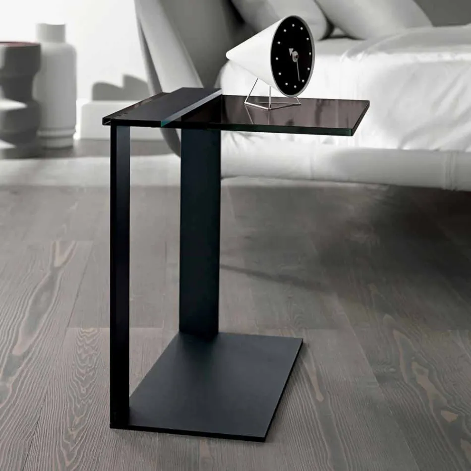 Nowoczesny stolik kawowy z metalowym i wędzonym lub przezroczystym szkłem Made in Italy - Teilor Viadurini